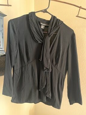DKNY Black Tie-Neck 3/4 Sleeve Blouse